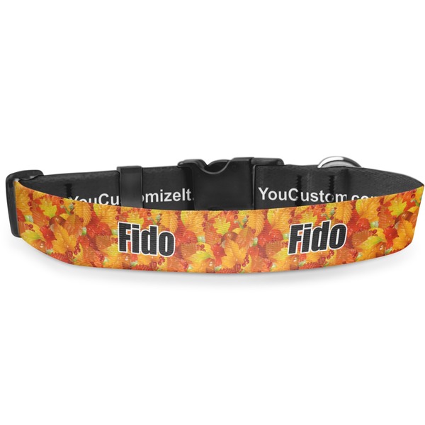 Custom Fall Leaves Deluxe Dog Collar - Large (13" to 21")