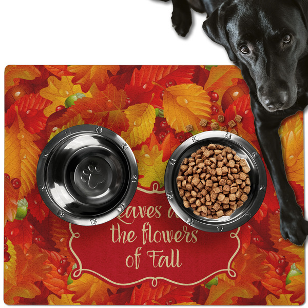 Custom Fall Leaves Dog Food Mat - Large