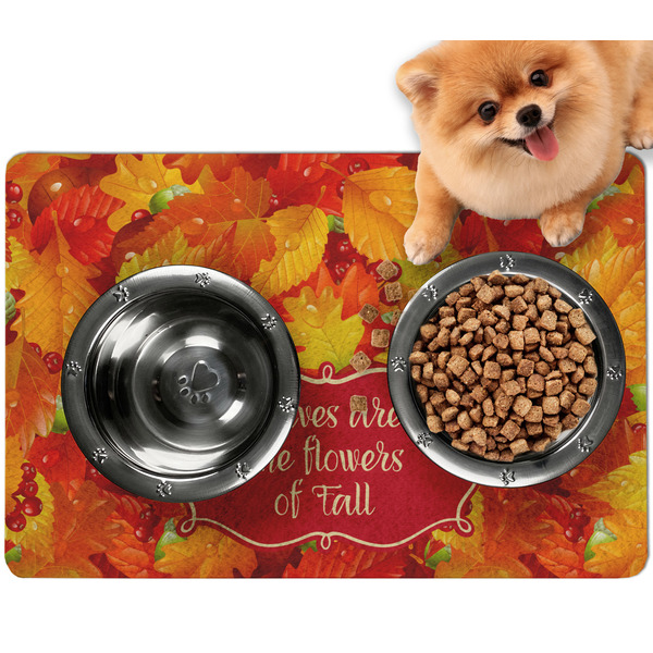 Custom Fall Leaves Dog Food Mat - Small