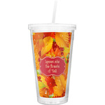 Fall Leaves Double Wall Tumbler with Straw