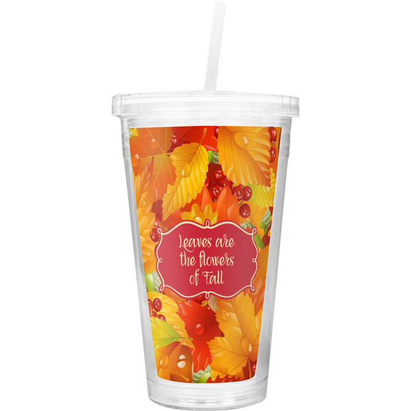 Custom Fall Leaves Double Wall Tumbler with Straw