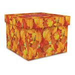 Fall Leaves Gift Box with Lid - Canvas Wrapped - Large