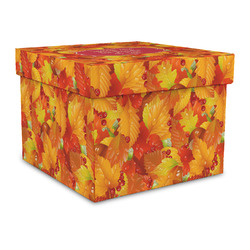 Fall Leaves Gift Box with Lid - Canvas Wrapped - Large
