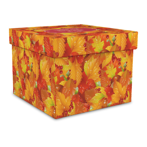 Custom Fall Leaves Gift Box with Lid - Canvas Wrapped - Large