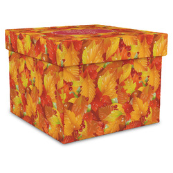 Fall Leaves Gift Box with Lid - Canvas Wrapped - X-Large