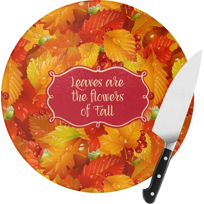 Fall Leaves Round Glass Cutting Board