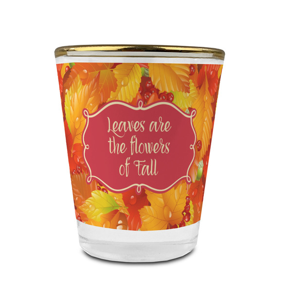Fall Leaves Glass Shot Glass - With gold rim - FRONT