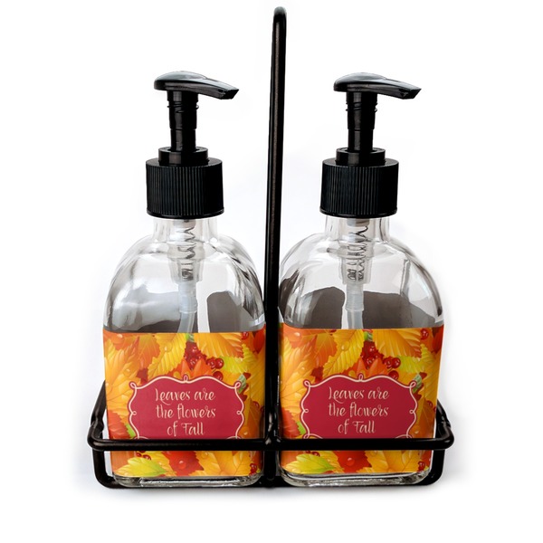 Custom Fall Leaves Glass Soap & Lotion Bottle Set