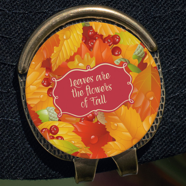 Fall Leaves Golf Ball Marker Hat Clip - Gold - Close Up