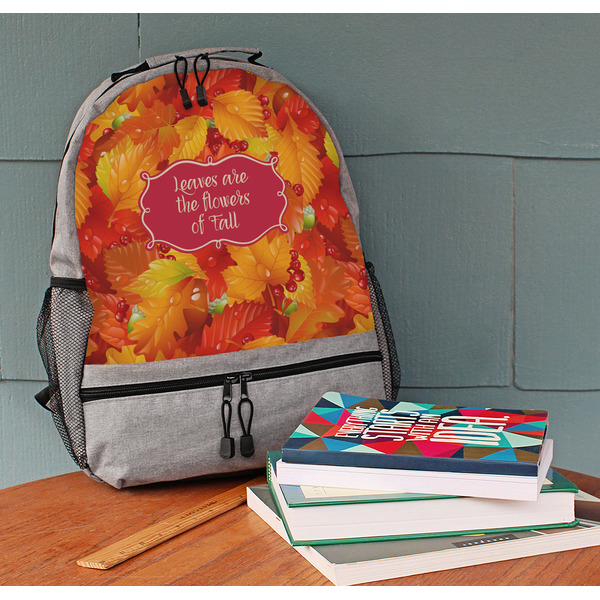 Fall Leaves Large Backpack - Gray - On Desk