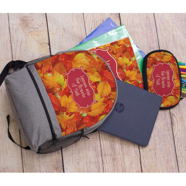 Fall Leaves Large Backpack - Gray - With Stuff