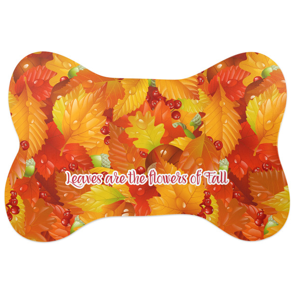 Custom Fall Leaves Bone Shaped Dog Food Mat (Large)