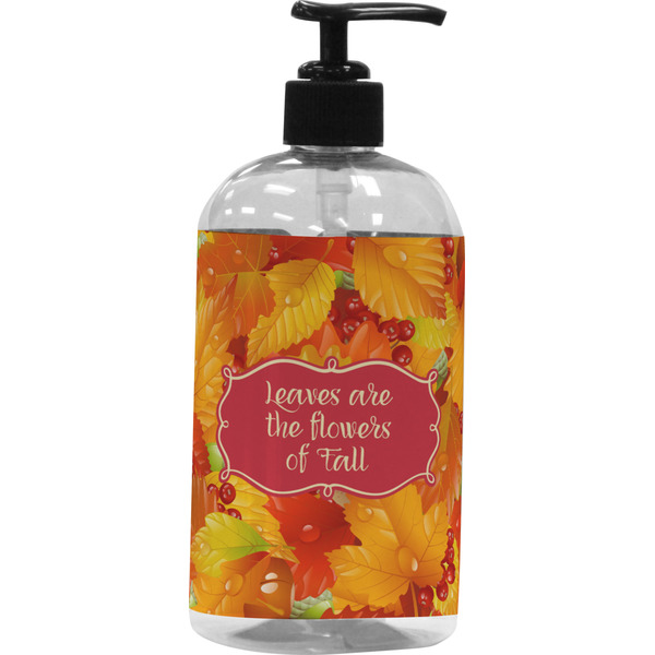 Custom Fall Leaves Plastic Soap / Lotion Dispenser (16 oz - Large - Black)