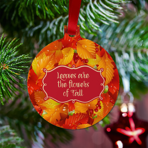 Fall Leaves Metal Ball Ornament - Lifestyle