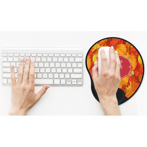 Fall Leaves Mouse Pad with Wrist Rest - LIFESYTLE 2 (in use)
