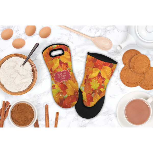 Fall Leaves Neoprene Oven Mitt - Lifestyle Image