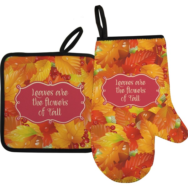 Custom Fall Leaves Right Oven Mitt & Pot Holder Set