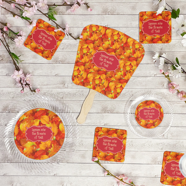 Fall Leaves Party Supplies Combination Image - All items - Plates, Coasters, Fans