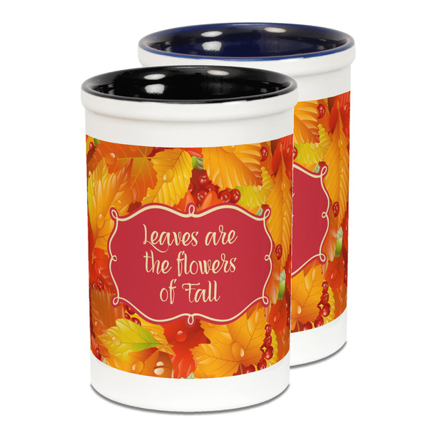Custom Fall Leaves Ceramic Pencil Holder - Large