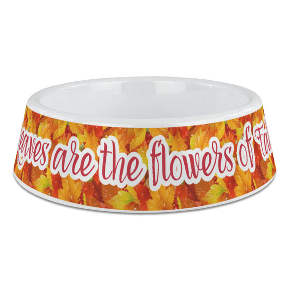 Custom Fall Leaves Plastic Dog Bowl - Large