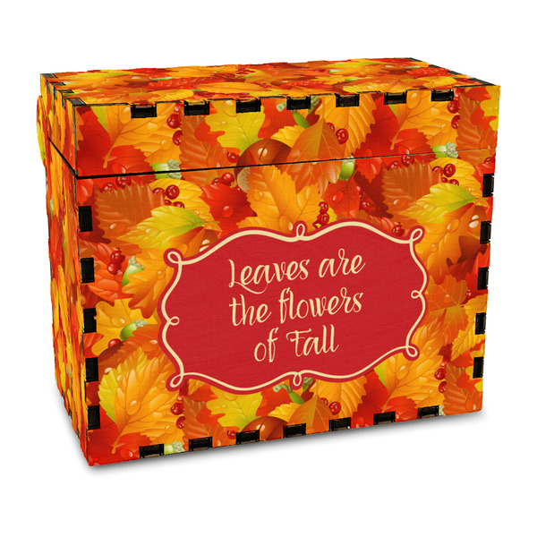 Custom Fall Leaves Wood Recipe Box - Full Color Print