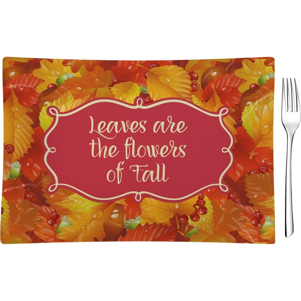 Custom Fall Leaves Rectangular Glass Appetizer / Dessert Plate - Single or Set