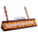 Fall Leaves Red Mahogany Nameplate with Business Card Holder
