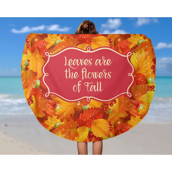 Fall Leaves Round Beach Towel - In Use