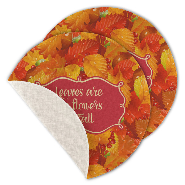 Custom Fall Leaves Round Linen Placemat - Single Sided - Set of 4