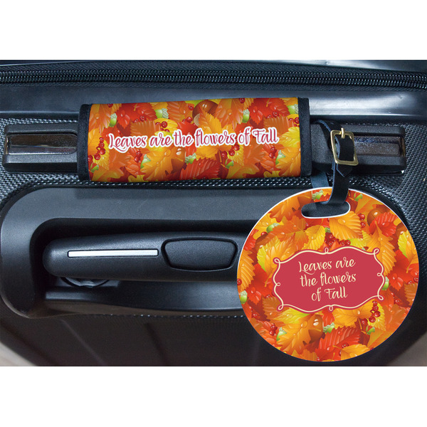 Fall Leaves Round Luggage Tag & Handle Wrap - In Context