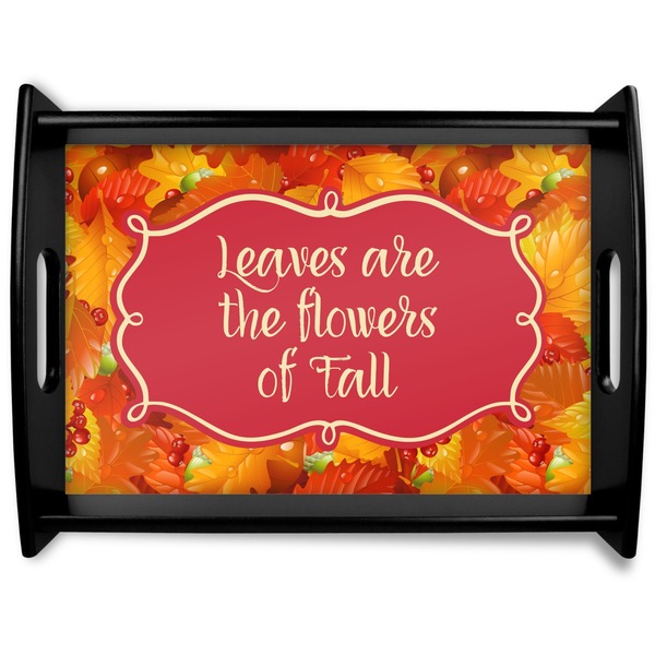 Custom Fall Leaves Black Wooden Tray - Large