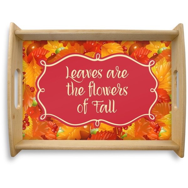 Custom Fall Leaves Natural Wooden Tray - Large