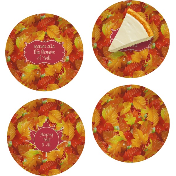 Custom Fall Leaves Set of 4 Glass Appetizer / Dessert Plate 8"