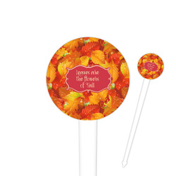 Fall Leaves 4" Round Plastic Food Picks - White - Double Sided