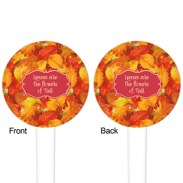Fall Leaves White Plastic 4" Food Pick - Round - Double Sided - Front & Back