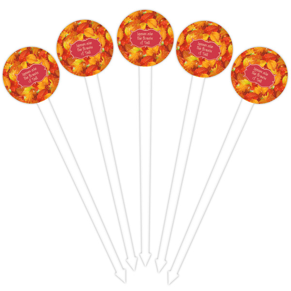 Fall Leaves White Plastic 4" Food Pick - Round - Fan View