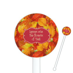 Fall Leaves 5.5" Round Plastic Stir Sticks - White - Double Sided