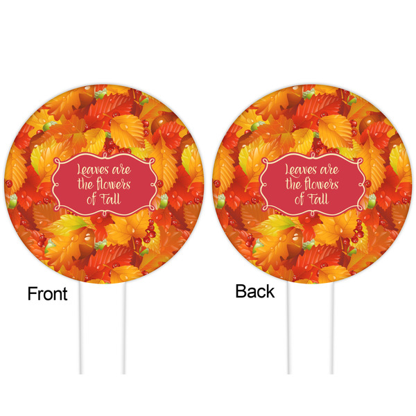Fall Leaves White Plastic 6" Food Pick - Round - Double Sided - Front & Back