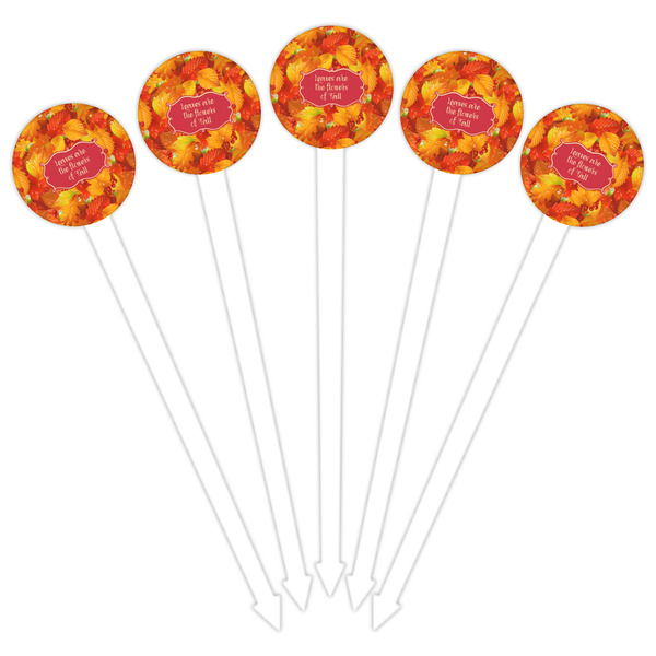 Fall Leaves White Plastic 6" Food Pick - Round - Fan View