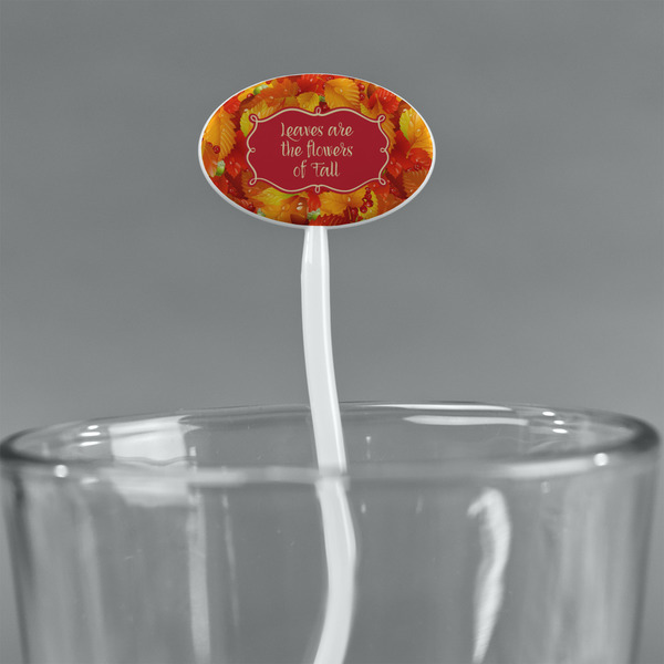 Fall Leaves White Plastic 7" Stir Stick - Oval - Main