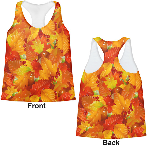 Fall Leaves Womens Racerback Tank Tops - Medium - Front and Back
