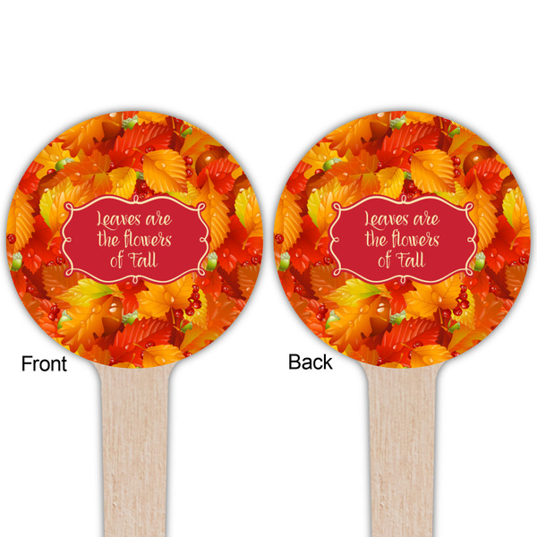 Fall Leaves Wooden 4" Food Pick - Round - Double Sided - Front & Back