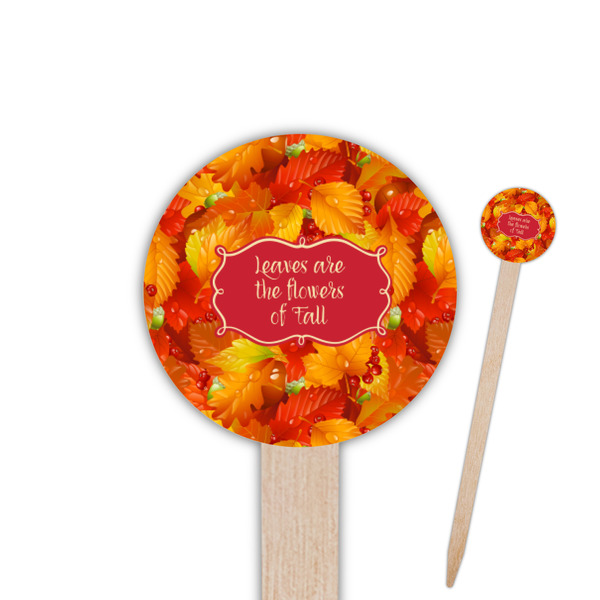 Custom Fall Leaves 6" Round Wooden Food Picks - Single Sided