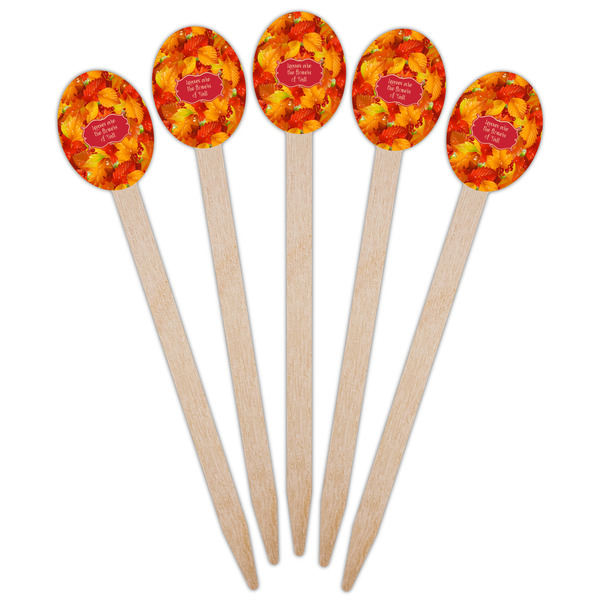 Fall Leaves Wooden Food Pick - Oval - Fan View
