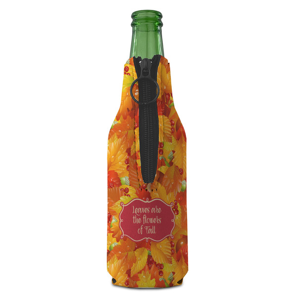 Fall Leaves Zipper Bottle Cooler - BACK (bottle)