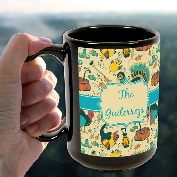 Old Fashioned Thanksgiving 15oz. Black Mug - LIFESTYLE