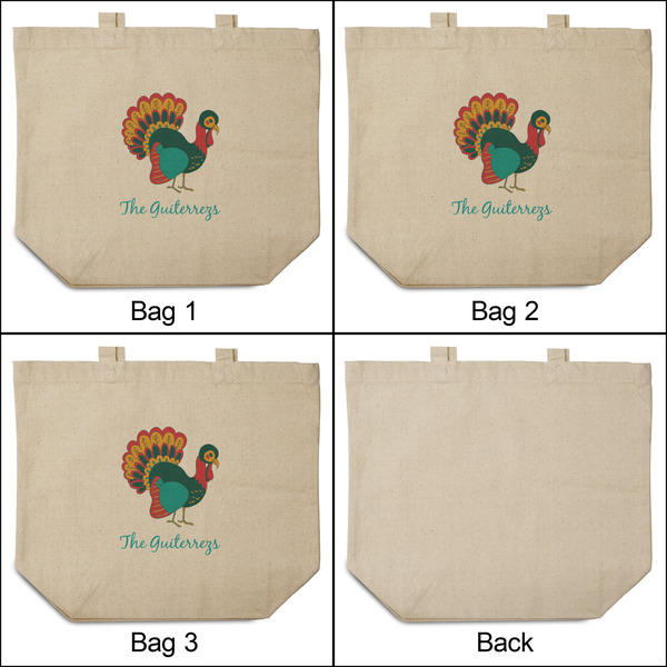 Old Fashioned Thanksgiving 3 Reusable Cotton Grocery Bags - Front & Back View