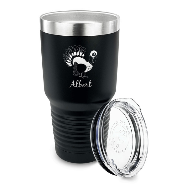 Old Fashioned Thanksgiving 30 oz Stainless Steel Ringneck Tumblers - Black - LID OFF