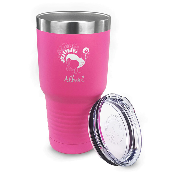 Old Fashioned Thanksgiving 30 oz Stainless Steel Ringneck Tumblers - Pink - LID OFF