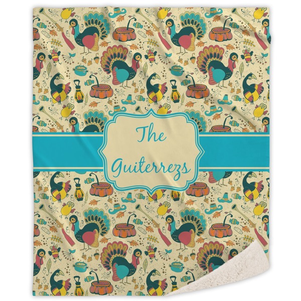 Custom Old Fashioned Thanksgiving Sherpa Throw Blanket (Personalized)